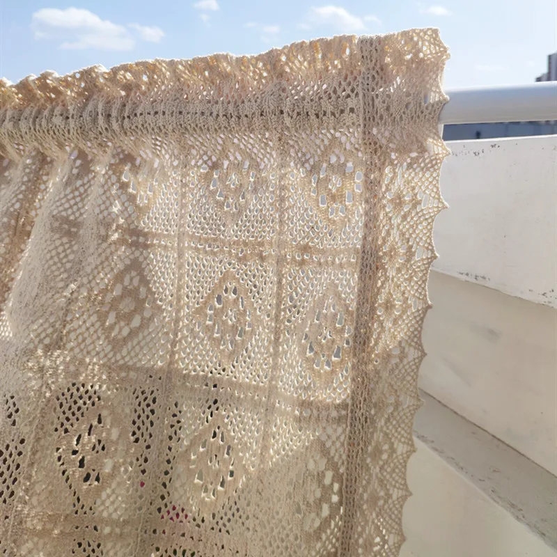 Вязаные крючком кружевные шторы. Деревенские шторы для шкафа. Короткая кофейная занавеска. Половина шторы. Белый и бежевый - Цвет: Beige