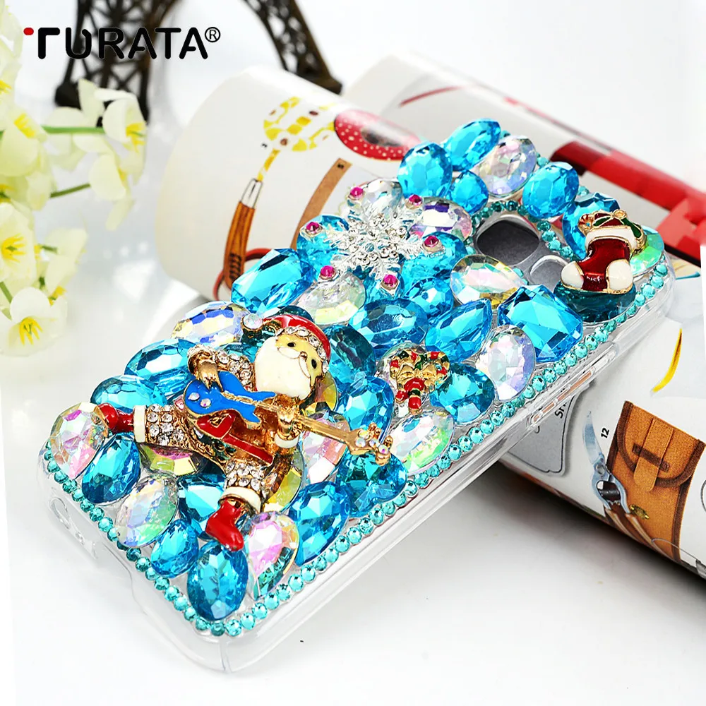 Синий Санта Клаус Блеск Алмазный Rhinestone чехол для Samsung S6 S7 Edge S8 плюс Note8 жесткий