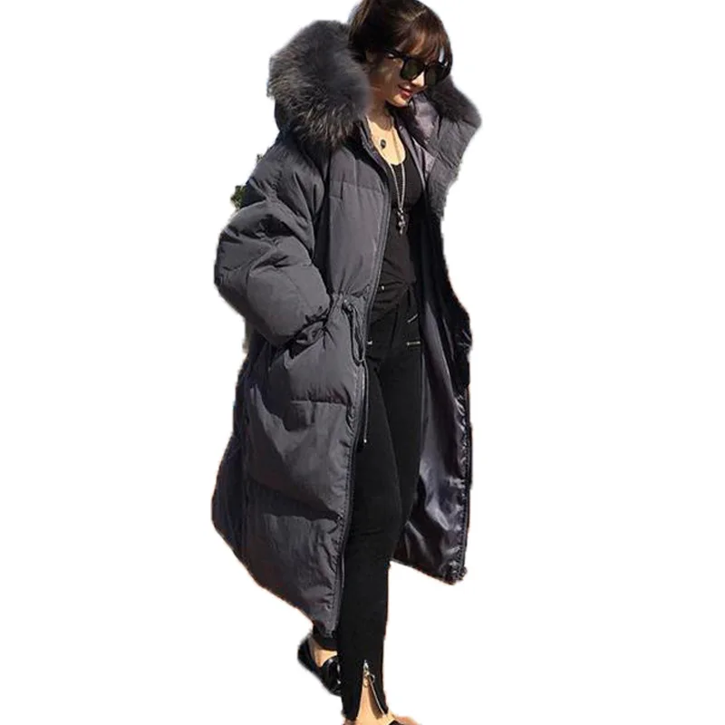 2019 новый длинный женский пуховик с капюшоном на белом утином пуху|Женские