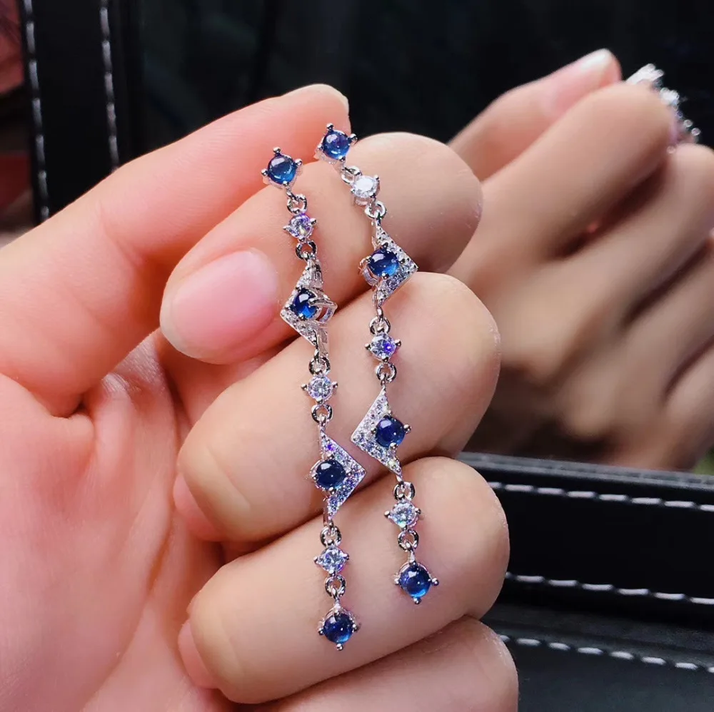 Серьги подвески из серебра 925 пробы с натуральным голубым