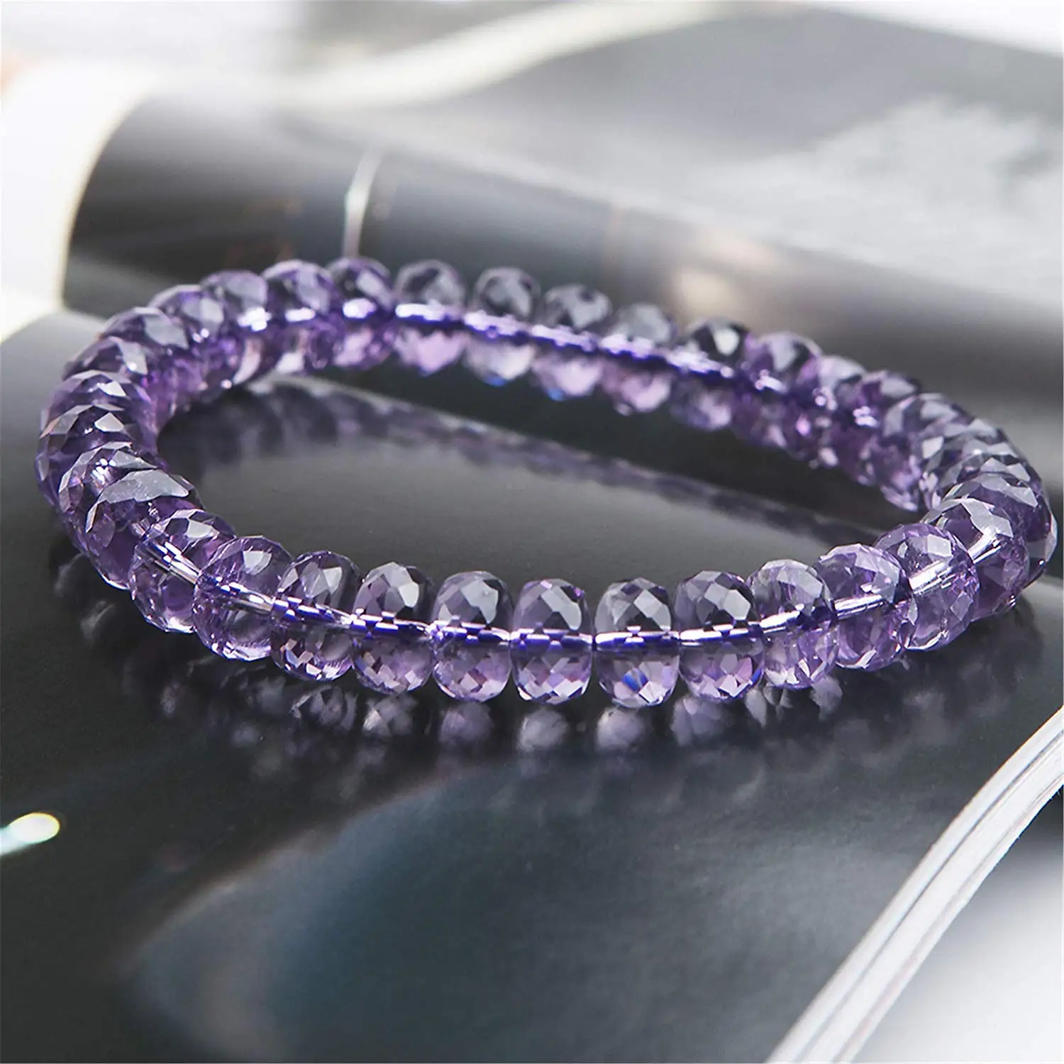 8 мм натуральный Фиолетовый аметист браслет для женщин Кристалл кварц стрейч Abacus