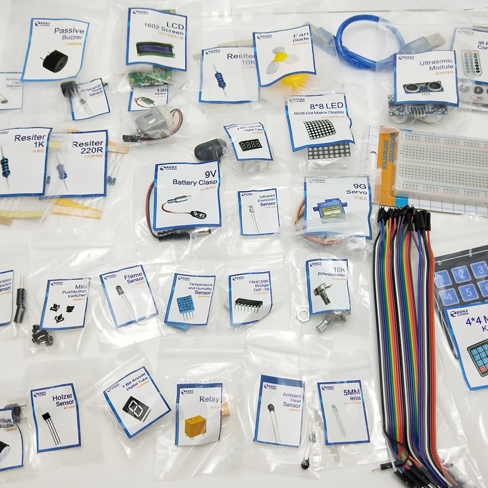 UNO R3 стартовый набор Обучающий обновленная версия 9G сервер/датчик/1602 LCD/перемычка