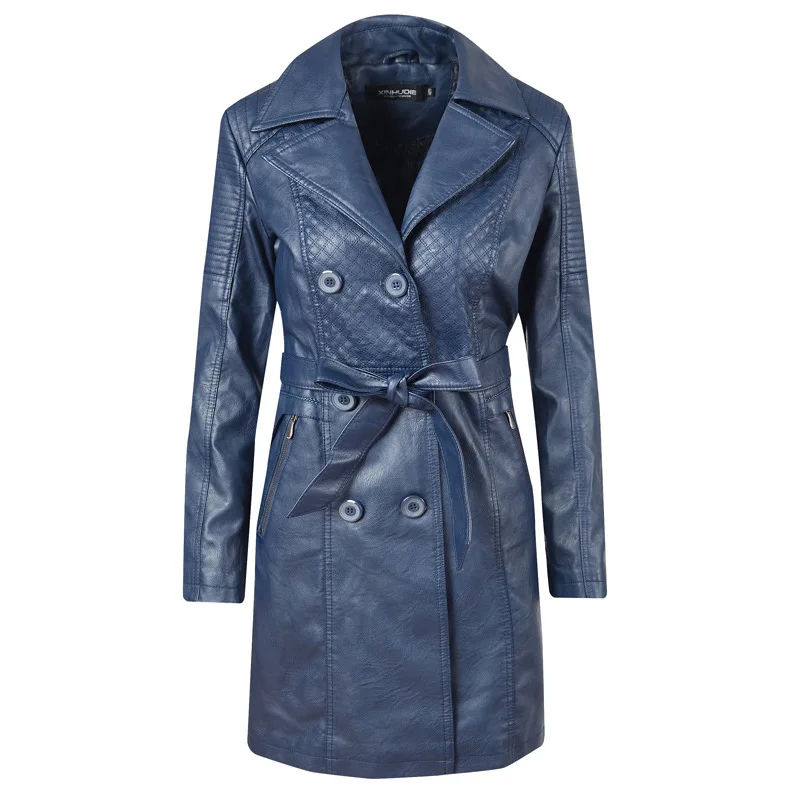 Женская кожаная куртка длинное пальто осенне зимние куртки из искусственного