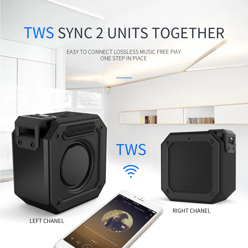 15 Вт мини IPX7 водонепроницаемы переносной динамик открытый TWS Bluetooth Колонка
