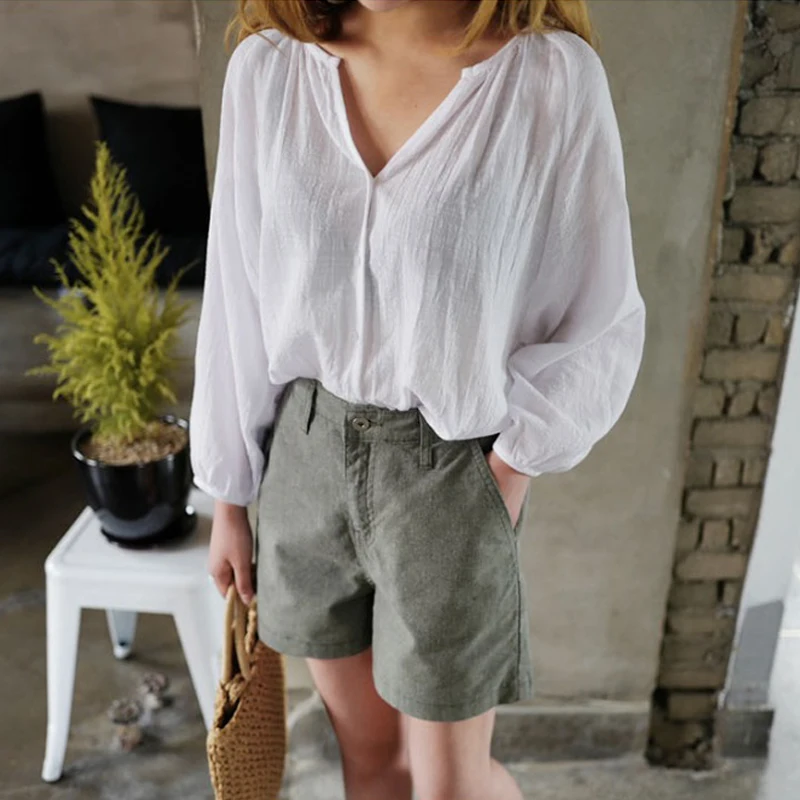 Blusas mujer de moda 2021 лен хлопок белая блузка на каждый день женская одежда пуговицах с