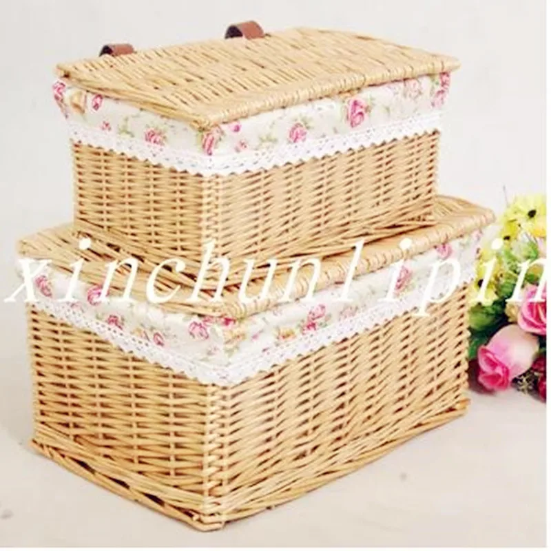 Promotion Caixa Organizadora Willow Storage Basket With Lid Large Rustic Baskets Box Cosmetic