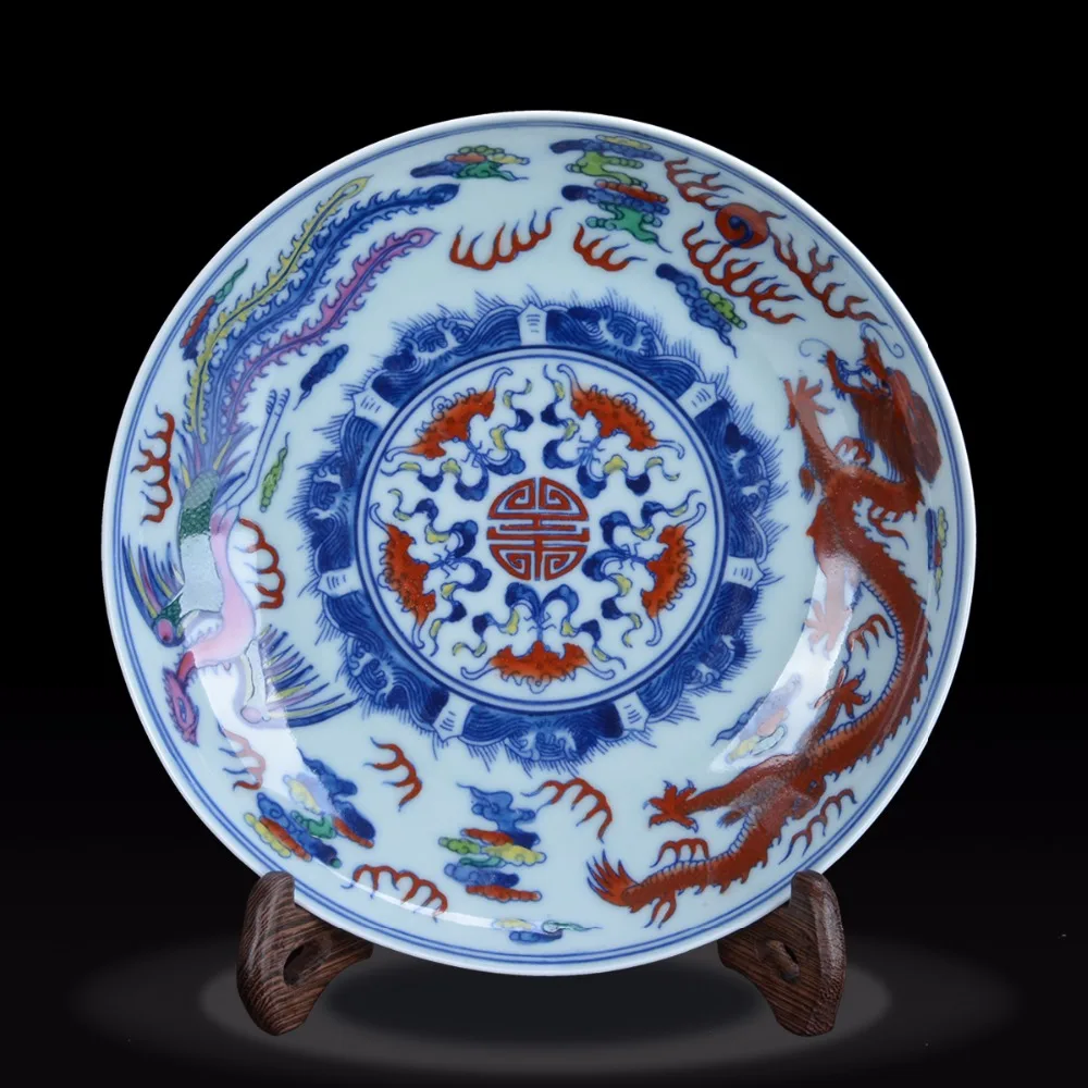 

High-end antique hand-painted decorative plate (Yong Zheng) Jingdezhen antique porcelain, antique ornaments made of old