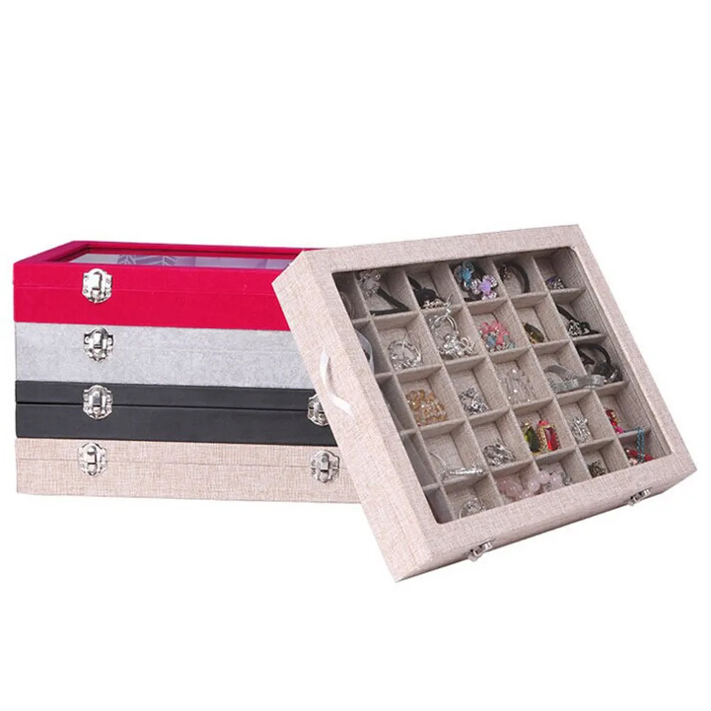 

High-grade with Glass Cover Yellow Jewelry Display Box Jewelry Show Case 30 Slots Jewelry Display Holder Box jewelry Storage Box