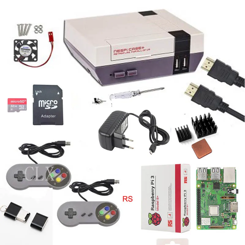 Raspberry Pi 3 Model B + (B Plus) игровой комплект мощность 32G sd-карта HDMI кабель радиатор Lastest NESPi