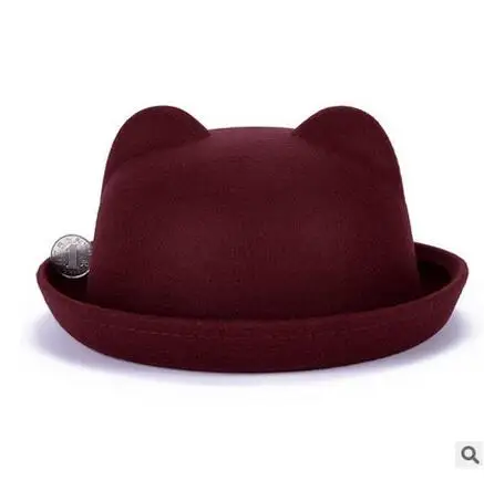 paternity hat fashion wool sense ladies women Fedoras hat retro children cat ears animal hat not deformed Boys Girl sun hat - Цвет: Adult
