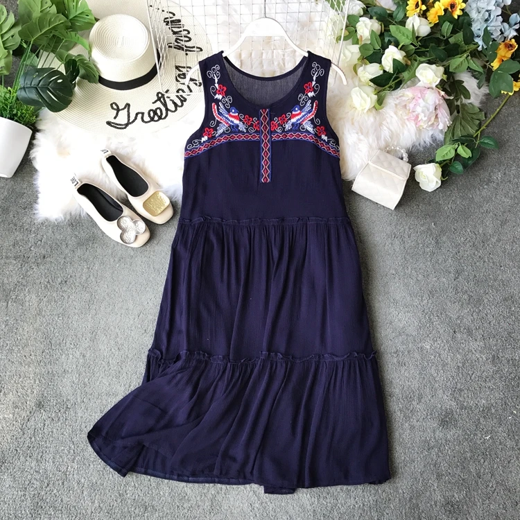 Dress 2019 New Summer Ethnic Embroidery Fairy Skirt Short Loose Holiday Beach |