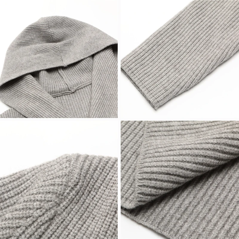 HCYO длинный толстый свитер женский с капюшоном вязаный кардиган пальто