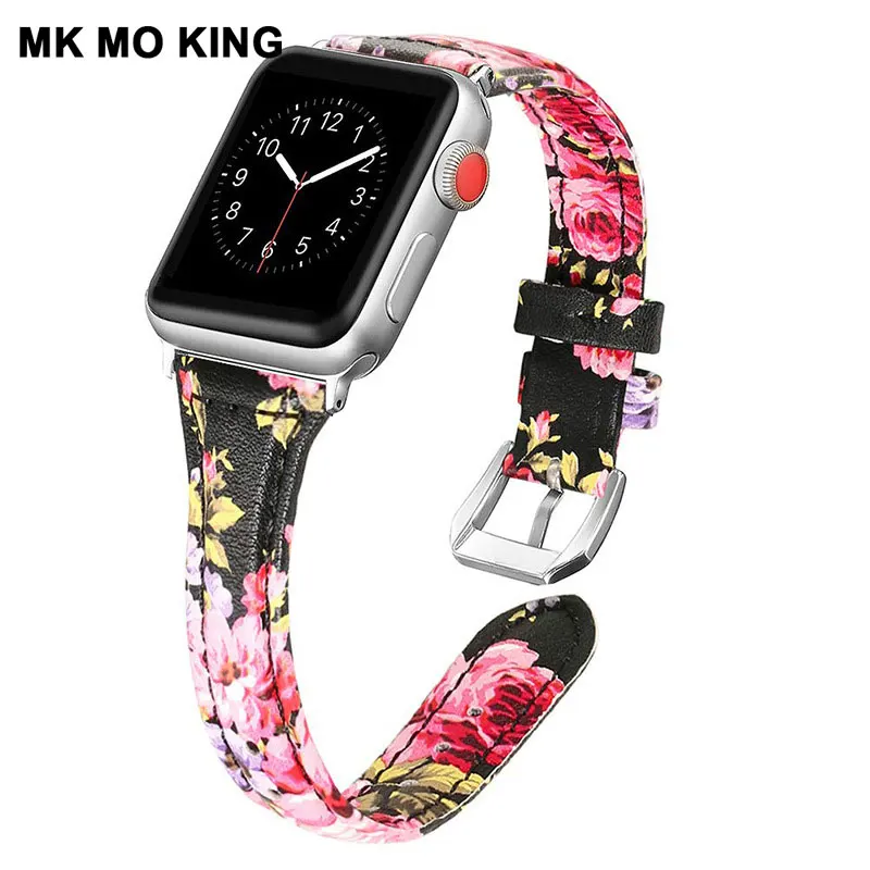 Модный кожаный ремешок с принтом для Apple Watch 1/2/3 серия 38 мм 40 42 44 iWatc