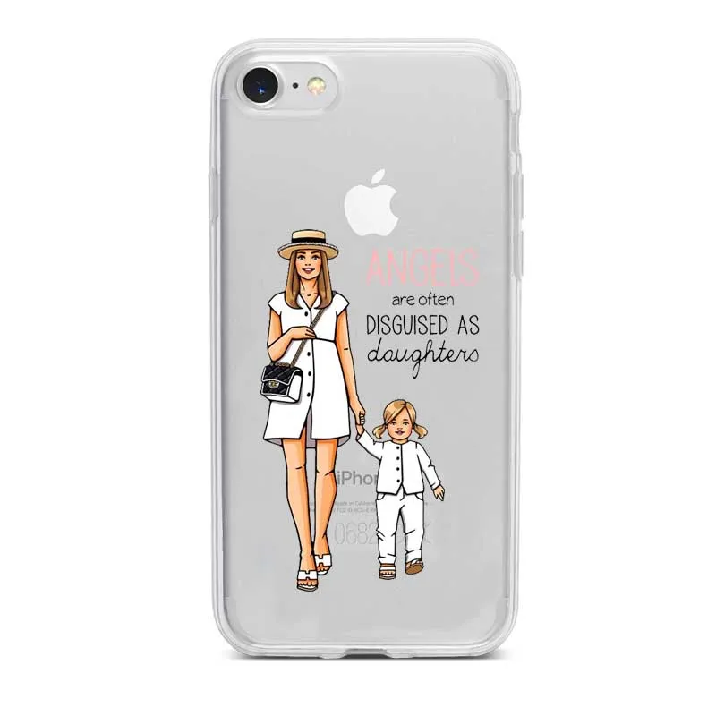 Moda Mae Do Bebe Caso Menina Para o iphone XR XS MAX 8 6 7 Plus 5 4 Мягкий ТПУ Прозрачный mulher Tampa Telefone Fundas