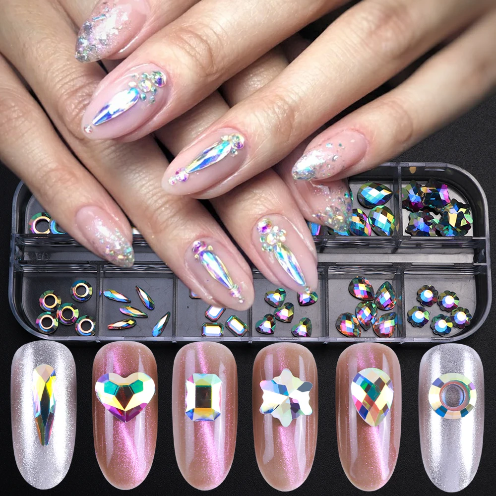 3d стразы для маникюра 1 коробка стеклянные в виде цветов конского глаза