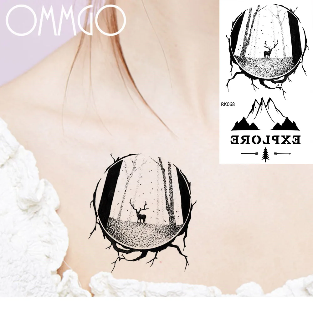OMMGO геометрические олени сосновые деревья лес Временные татуировки стикер