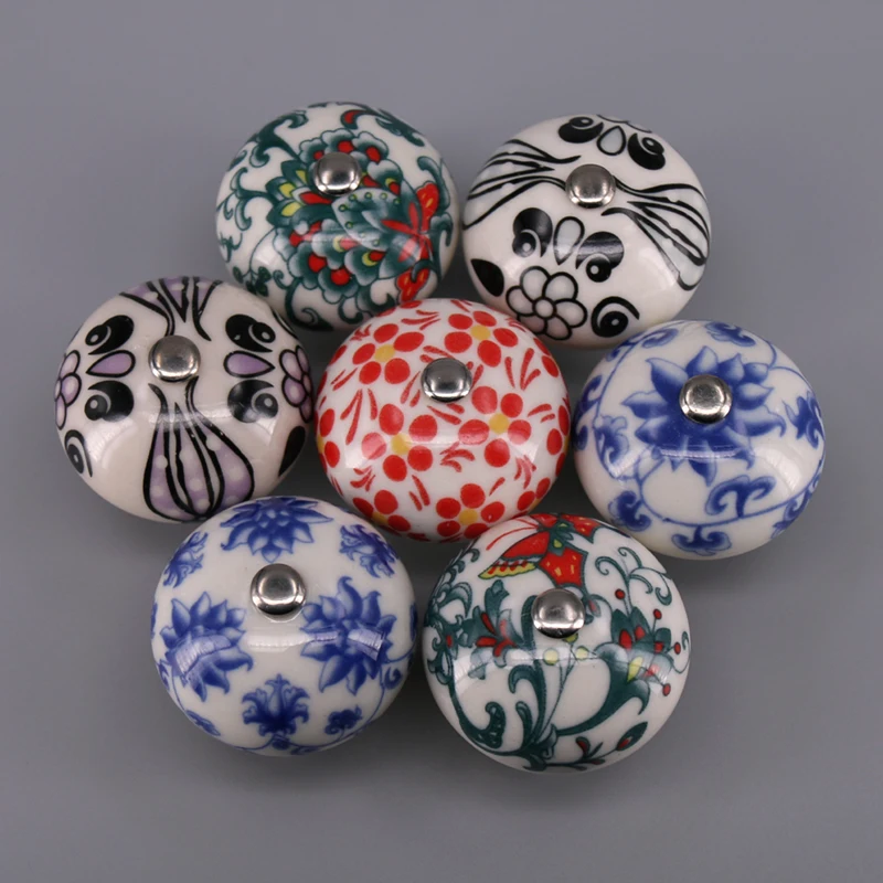 

1PCS Ornate Floral Ceramic knob For Cabinet, Drawer, Dresser, Kitchen Cupboard Door Pulls, furniture pull handle