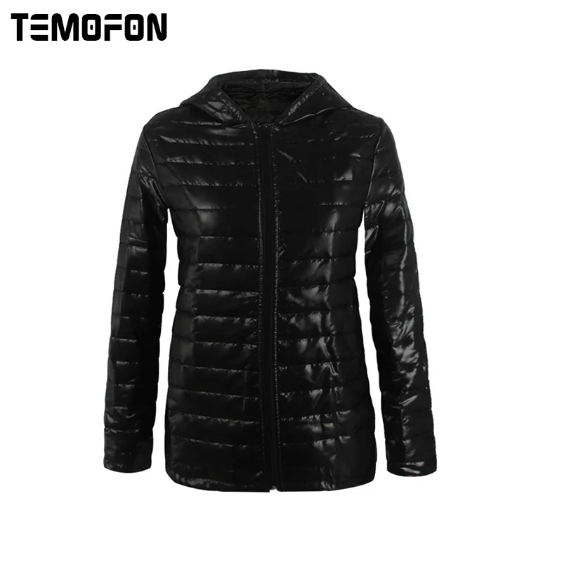 TEMOFON осень короткие Для женщин Базовая куртка свет тонкий хлопок с капюшоном