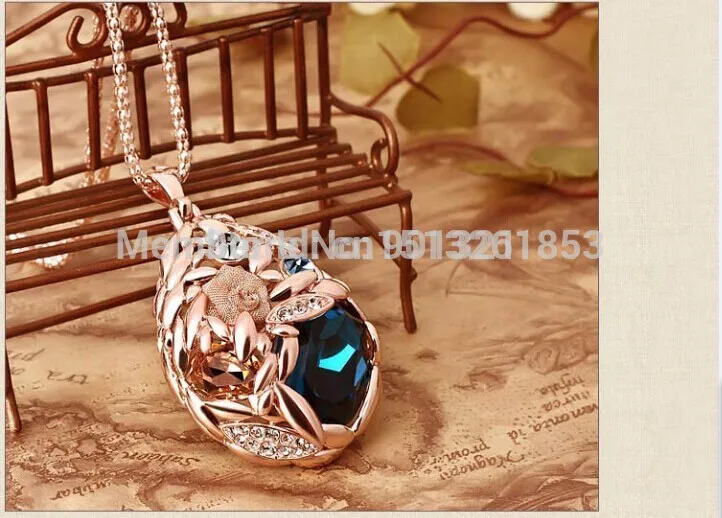 A2S01.New Fashion Women's Retro Style Trendy Link Chain Royal Blue CZ Crystal Charm Pendant Necklace TN0065 | Украшения и