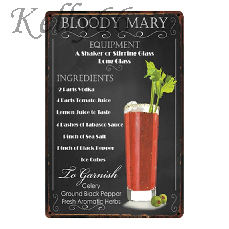 

[ Kelly66 ] Bloody Mary Cocktail Metal Sign Tin Poster Home Decor Bar Wall Art Painting 20*30 CM Size y-1818