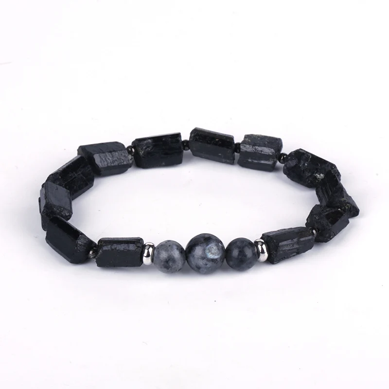 labradorite No1 Natutal необработанный черный турмалин с круглым ониксом гематит коричневый тигровый глаз хамса металлические подвески индивидуальные унисекс браслеты - Окраска металла: labradorite No1