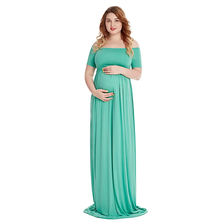 VOGUEON Women Pregnant Dress for Photo Off Shoulder Short Sleeve Ruched Baby Shower Evening Party Gown Summer Maternity Clothes | Мать и