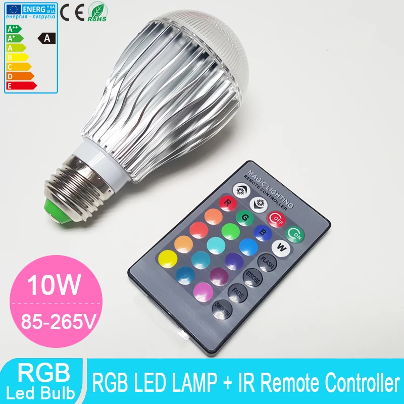 10 Вт E27 RGB светодиодные лампы AC85 265V несколько цветов изменить 24key ИК пульт