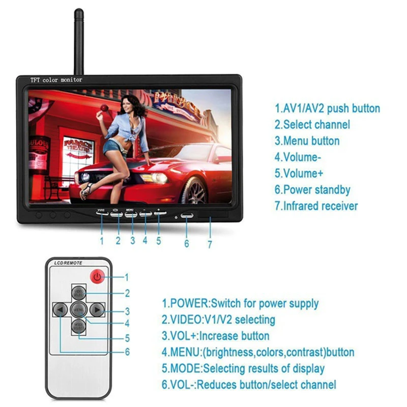 Новый 7 дюймовый автомобильный HD монитор + беспроводная камера заднего вида для
