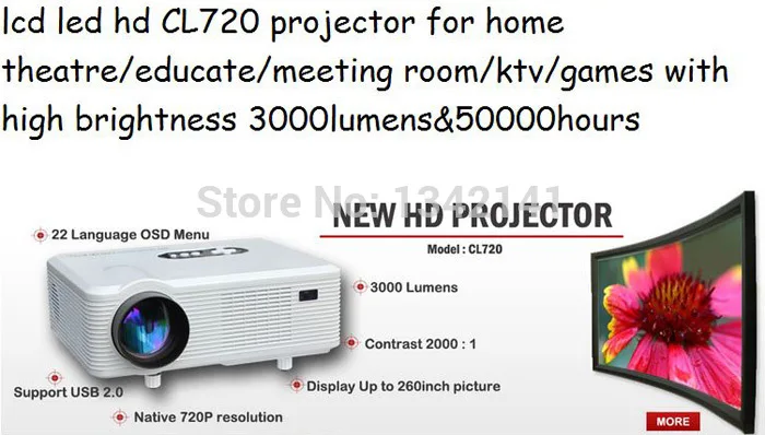 Super Bright 3000 Lumens 1280 x 800 Pixels LED Projector with Analog TV Interface for Home Entertainment Free Shipping DHL | Электроника
