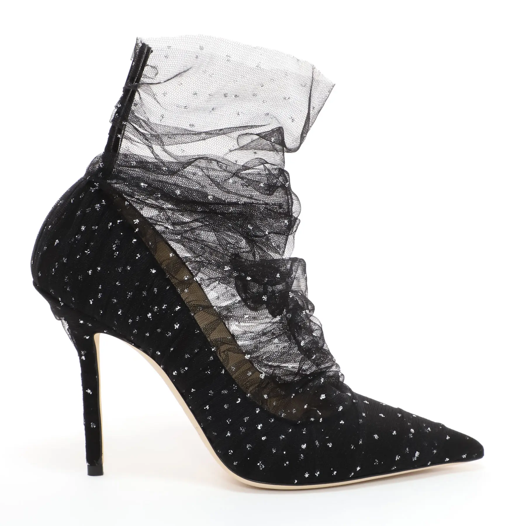 Sandalias Femeninas/босоножки на высоком каблуке с кружевом, сетчатый со стразами, с острым носком женские пикантные вечерние туфли-лодочки для подружки невесты