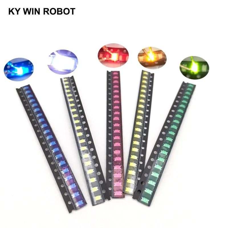 

100pcs=5 colors x20pcs 1206 SMD LED light Package Red White Green Blue Yellow 1206 led kit Orange Warm whiteFree Shipping