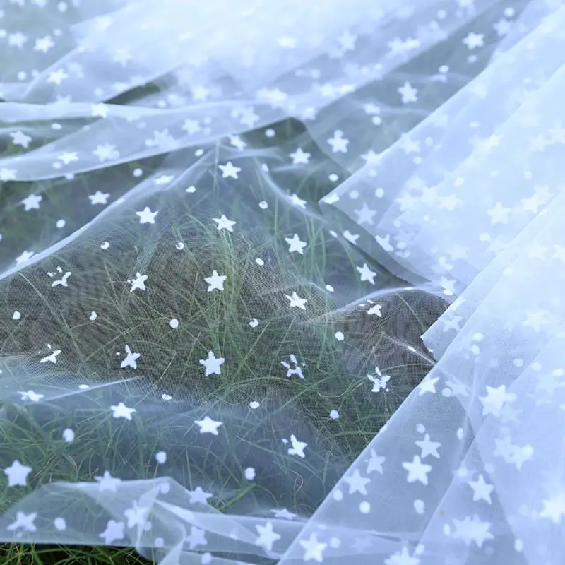 

2 Tier Double Layer Women Wedding Veil Five-Pointed Star Polka Dot Print Tulle Retro Bridal Veil Night Party Costume With Comb