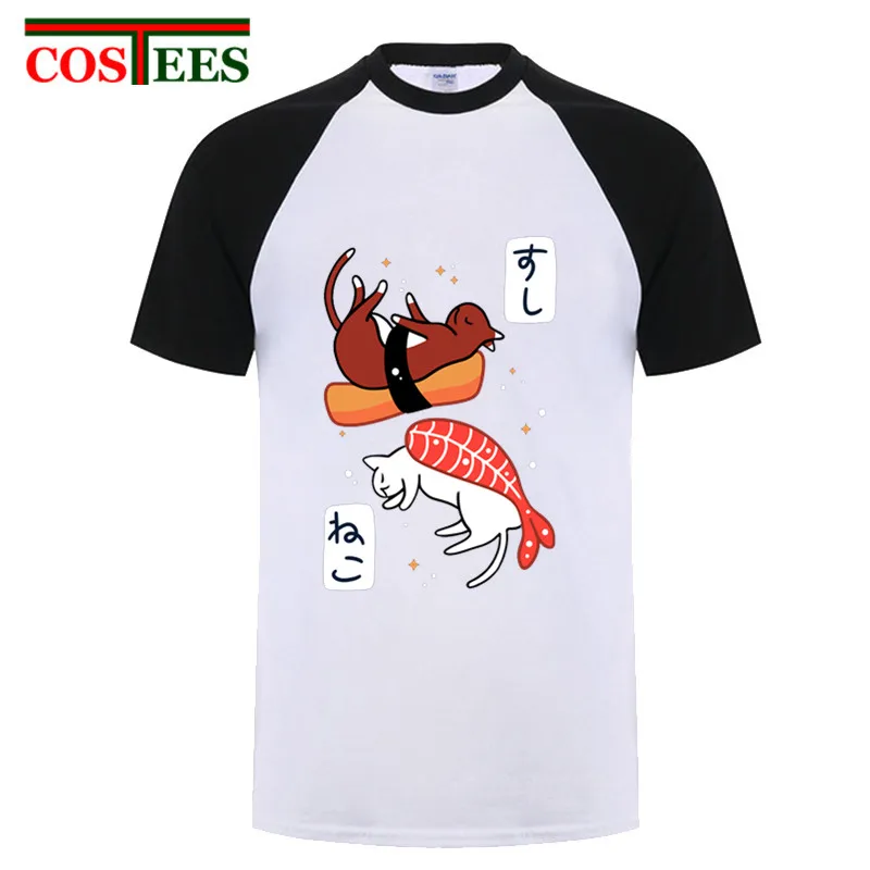 Kawaii Неко суши футболки homme японской кухни милый кот футболка hombre крутая мода