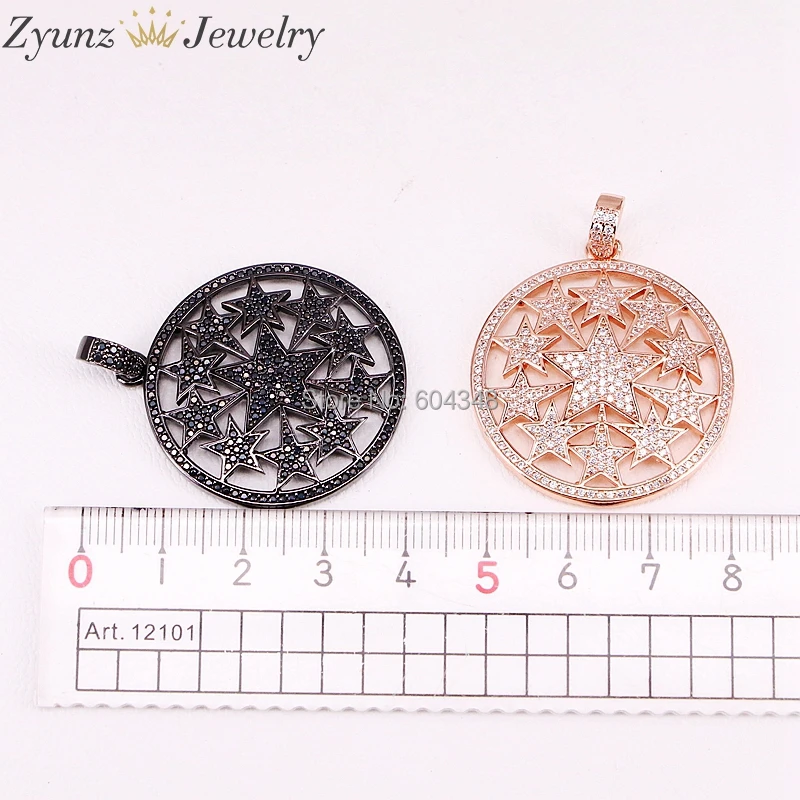 

5 Strands ZYZ300-4120 Stars surround charm Micro Pave CZ Round Pendant Crystal Necklaces For Women Metal Chain Necklaces