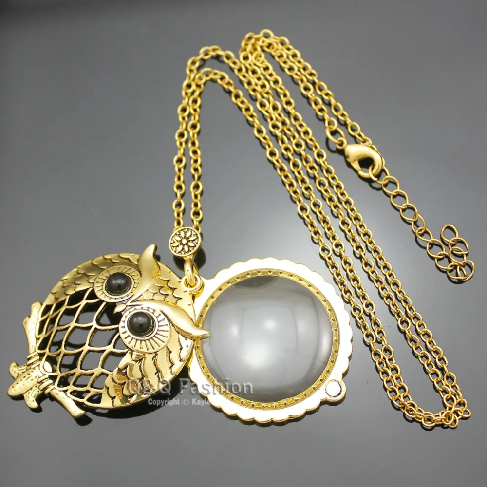 Vintage Gold Magnifying Glass Filigree Big Owl Chain Sailor Moon Pendant Anime Choker Colar Necklace Jewelry Dropshippin | Украшения и