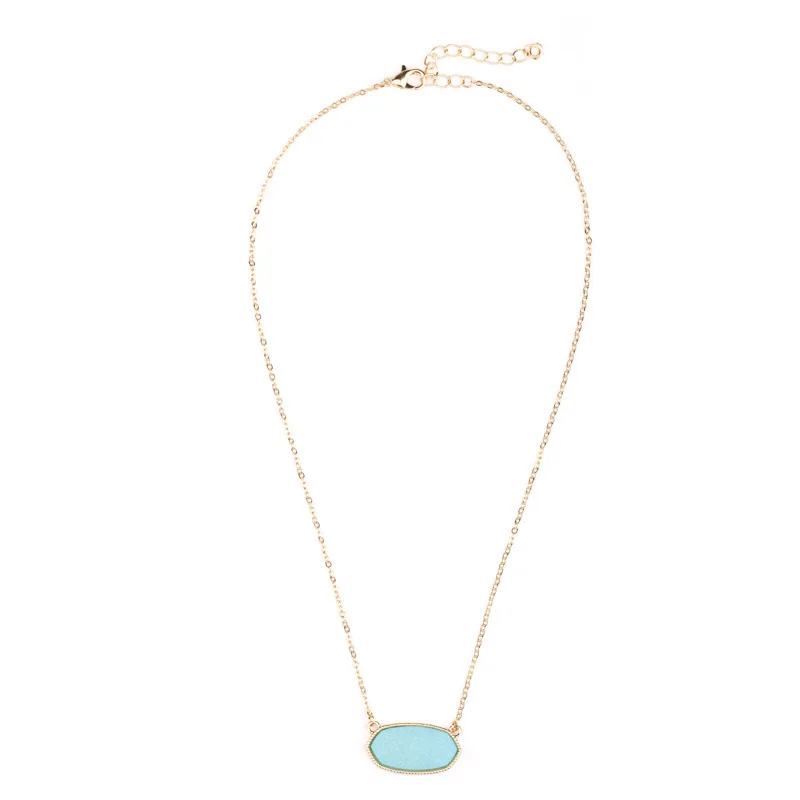 Druzy Drusy Pendant Necklaces Hexagon Resin Druse Gold Collar Fashion Brand Women Jewelry Party Wedding Dating Gift | Украшения и