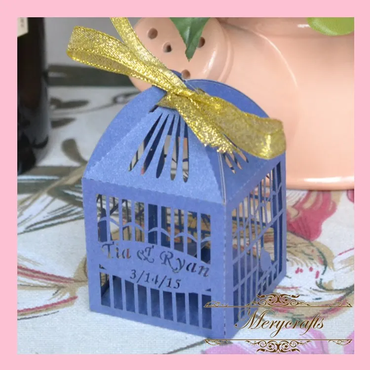 

High Quality New Desig Bird Cage Baby Shower Laser Cut Favor Gift Boxes With Free Ribbon