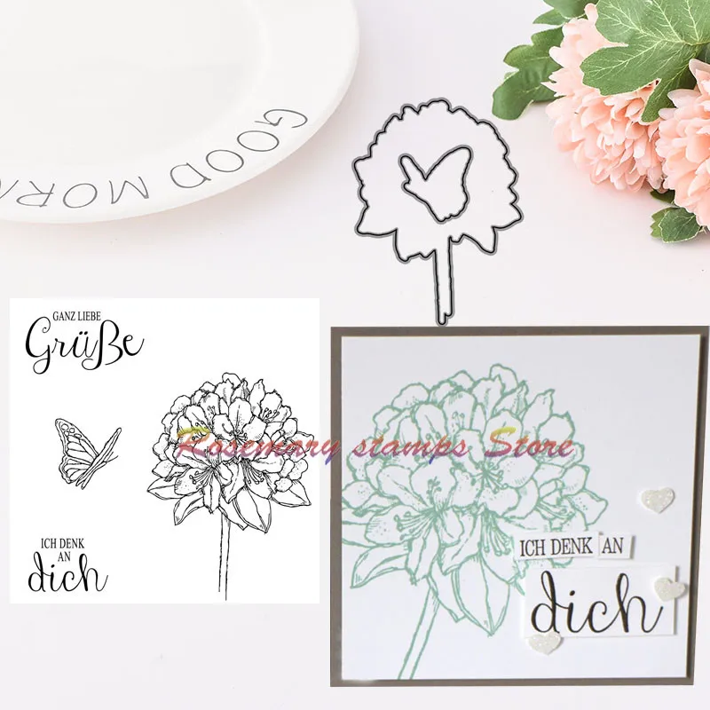 Rosemary stamps German Flower Metal Cutting Dies and stamp For Scrapbooking Practice Hands-on DIY Album Decor Card Craft | Дом и сад