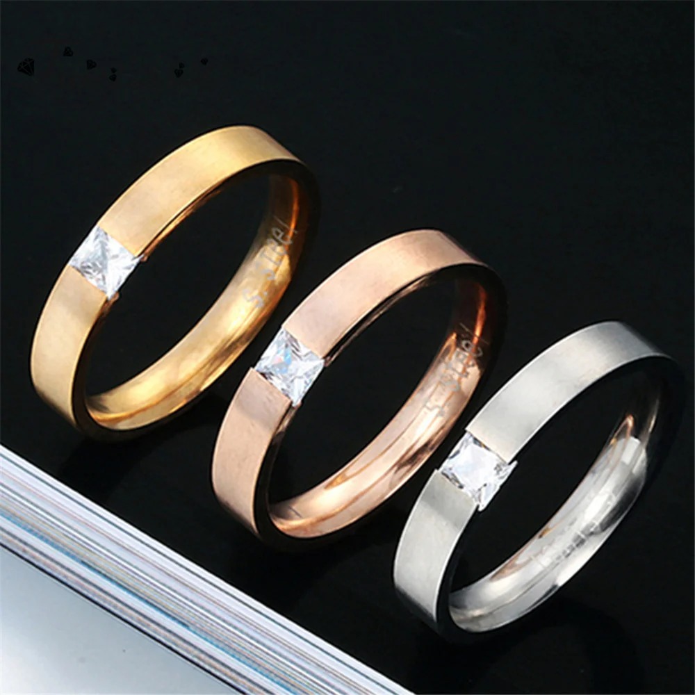 FairLadyHood Classic Shine CZ Stone Stainless Steel Engagement Ring Lovers Promise Rose Gold Rings For Women Couple Jewelry | Украшения и