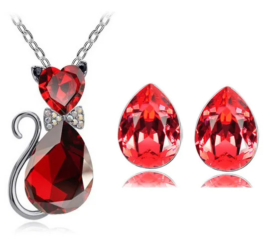 Ожерелье и серьги с подвеской в виде кошки из австрийского хрусталя|necklace