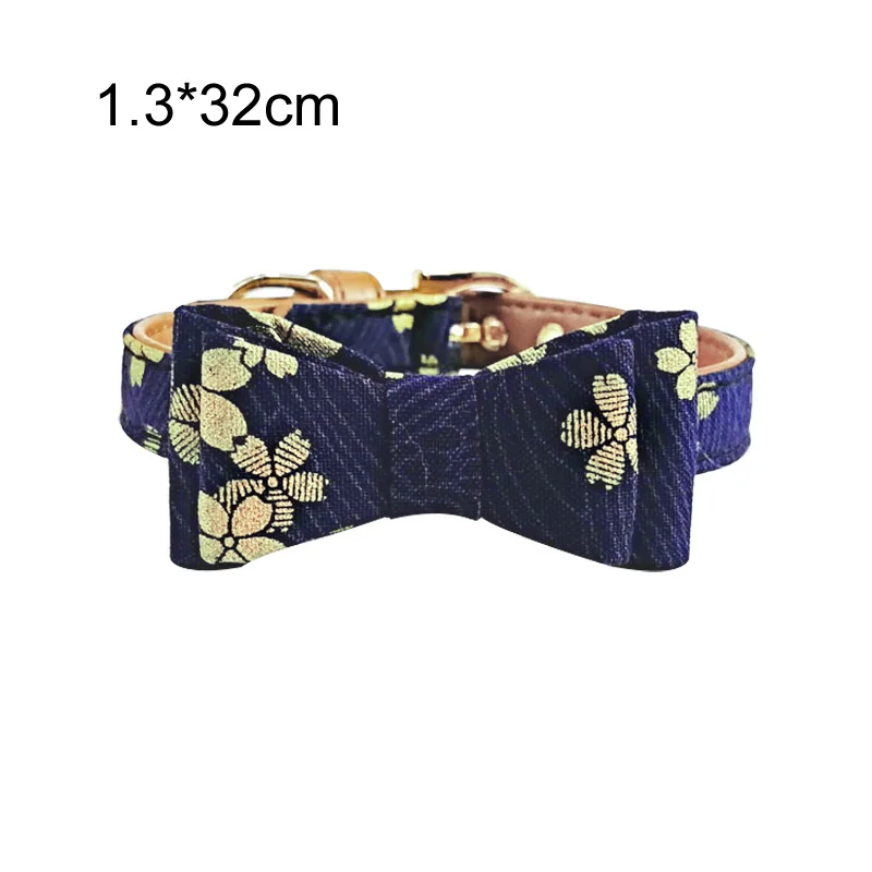 Bow Collar Pawstrip Золотое платье с цветами с бантом собачий ошейник поводок 0,5 дюймов Ширина мягкий кожаный поводок собаки бандана поводок для маленьких щенок - Цвет: Bow Collar