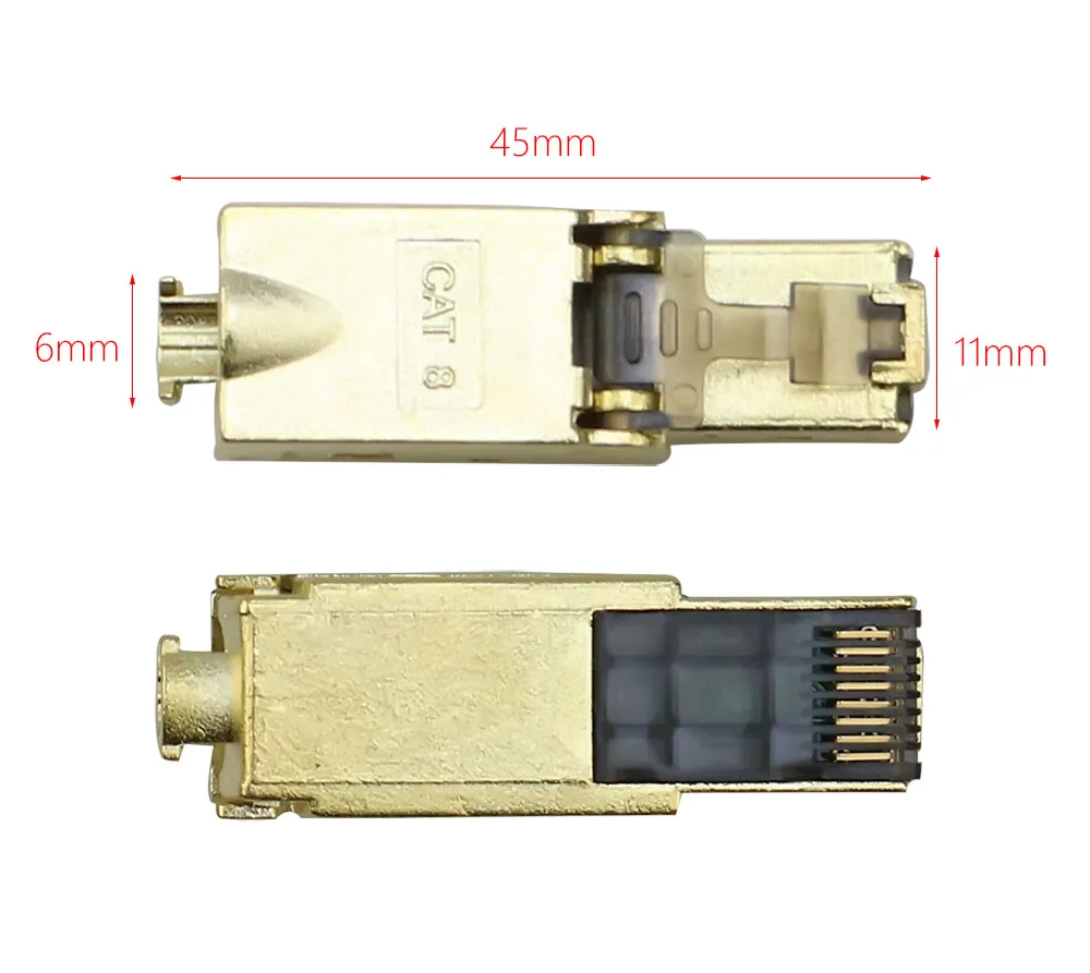Cat8 Cat.6A Cat7 RJ45 штекер экранированный литой металл легкое удаление Ethernet адаптер