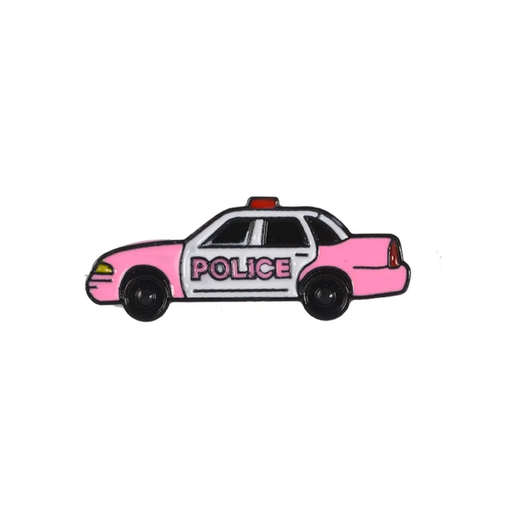 New Pink Police Car Brooch Cartoon Pin Creative Metal Cute Cloth Bag Hat Accessory Gift For Men Women Kids | Украшения и