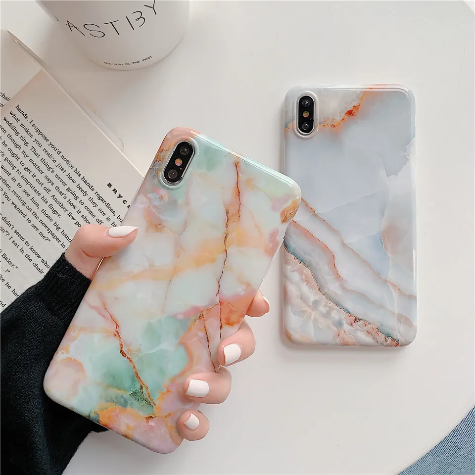Awesome soft TPU stone glossy Marble phone cover For Apple iPhone 8 plus cases XR X 7 6 6s Xs max |