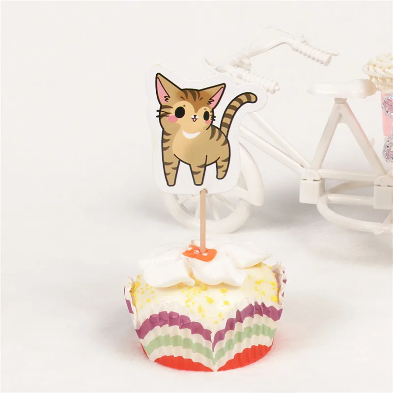 24 шт./компл. прекрасный кот украшения для капкейков мороженое торт топперы