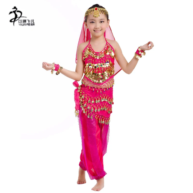 Индийский костюм детский топ для танца живота шифон бусы монеты bellydance пояс