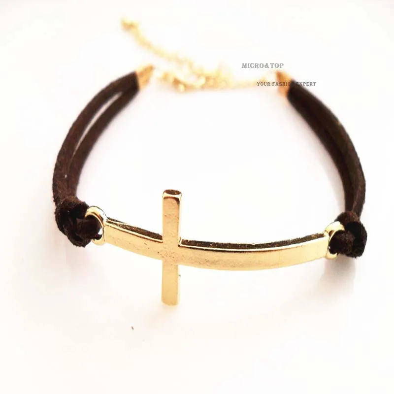 M&ampT(36pc/lot) Free Shipping New Arrival Hotselling Leather Sideways Cross Bracelet Wholesale | Украшения и аксессуары