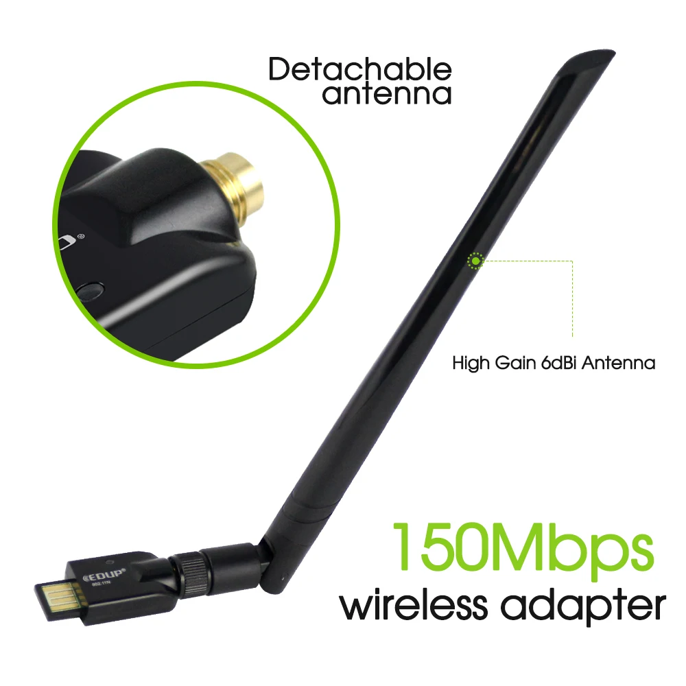 EDUP 150 Мбит/с WiFi USB адаптер 802.11n с 5dBi внешняя антенна с высоким коэффициентом усиления Ralink5370 чипсет беспроводной адаптер