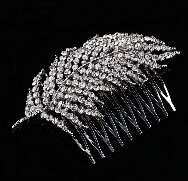 SLBRIDAL Арт Деко серебряный цвет стразы кристаллы жемчуг листья свадебные расческа