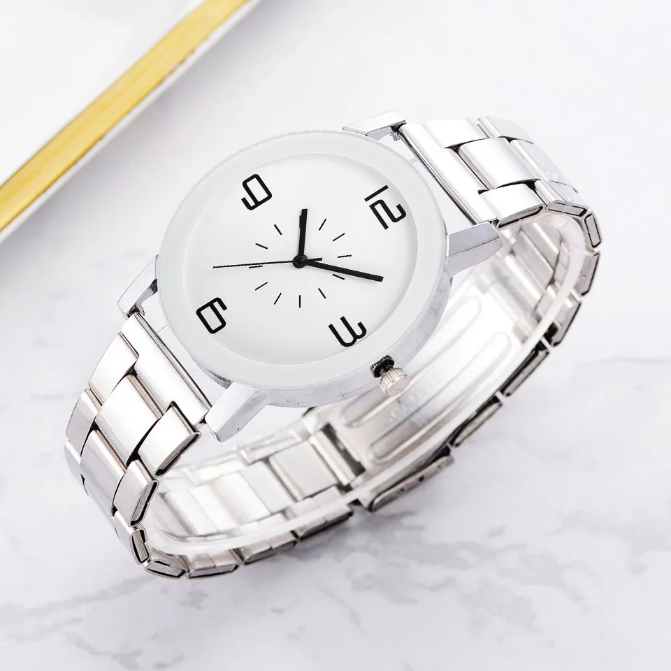 Повседневный модный монохромный простой цифровой стальной ремешок женские часы